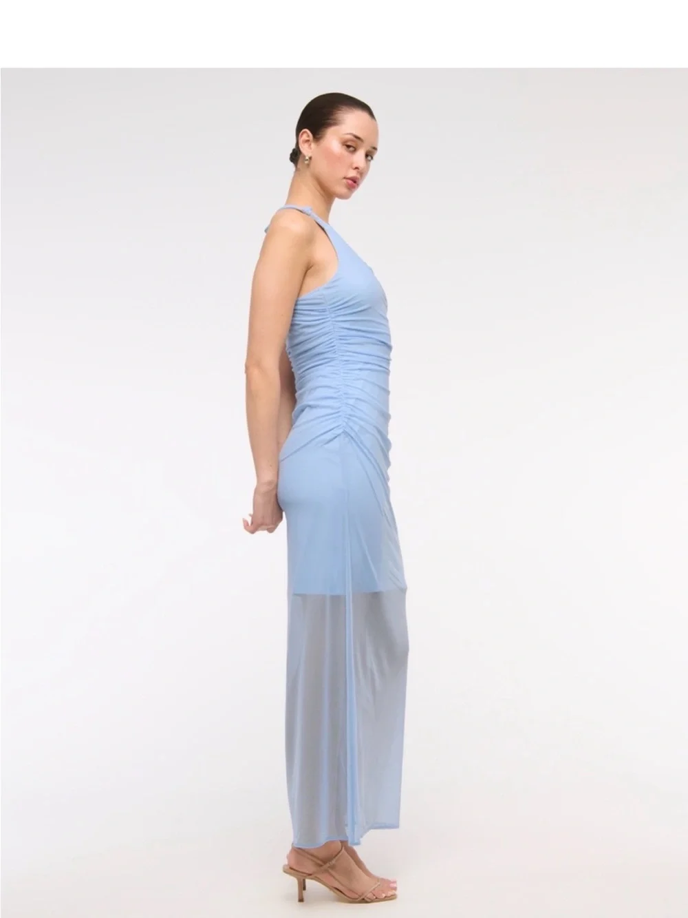 Light Blue Sheer Overlay Maxi Dress